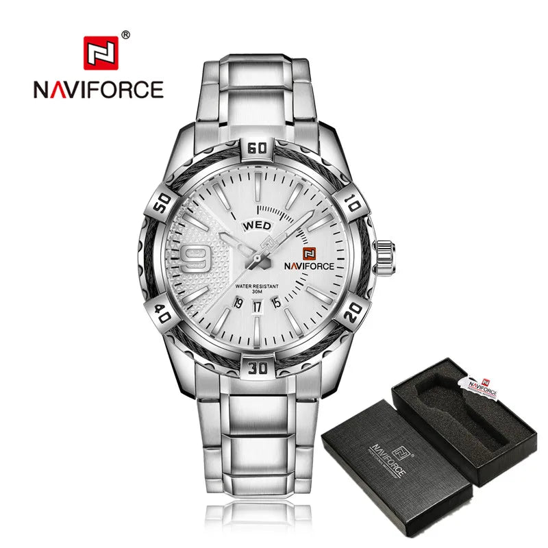 NAVIFORCE relógio masculino de ouro quartzo de aço inoxidável