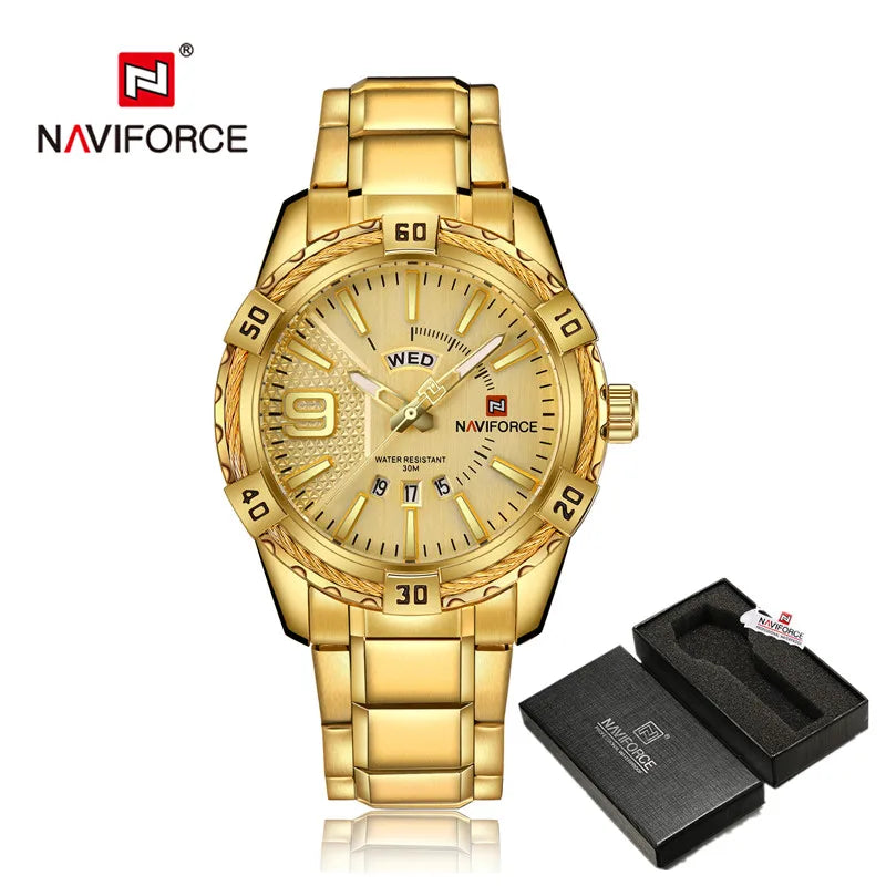 NAVIFORCE relógio masculino de ouro quartzo de aço inoxidável