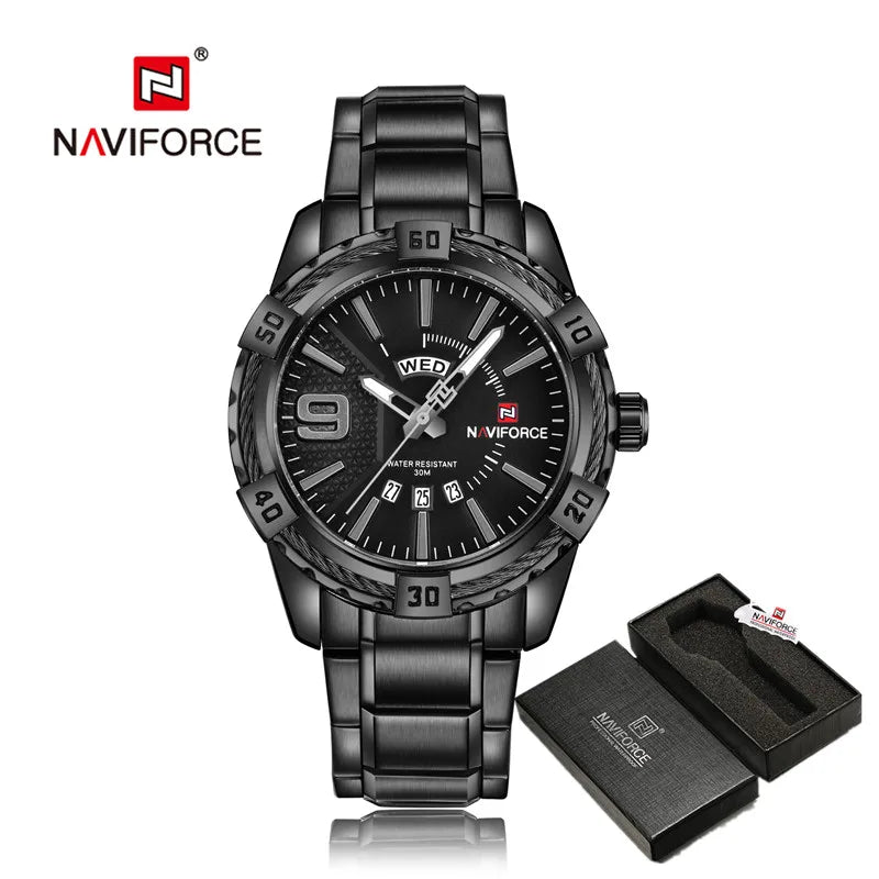 NAVIFORCE relógio masculino de ouro quartzo de aço inoxidável