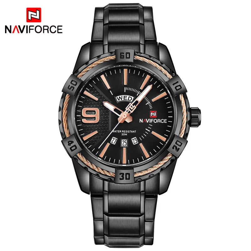 NAVIFORCE relógio masculino de ouro quartzo de aço inoxidável