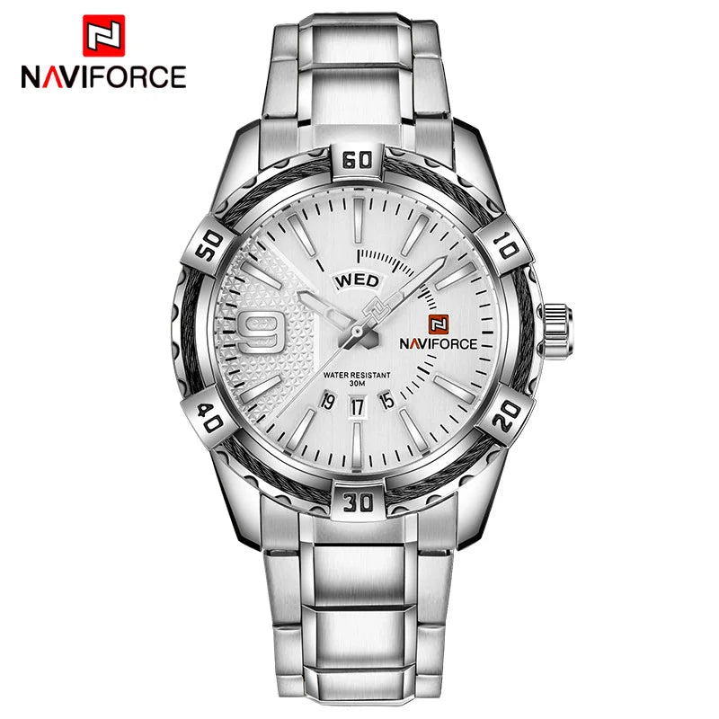 NAVIFORCE relógio masculino de ouro quartzo de aço inoxidável