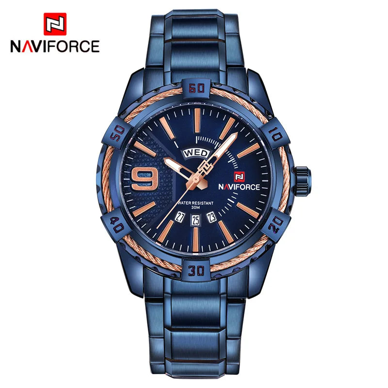 NAVIFORCE relógio masculino de ouro quartzo de aço inoxidável