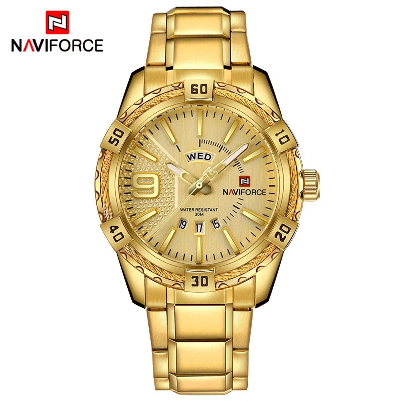 NAVIFORCE relógio masculino de ouro quartzo de aço inoxidável