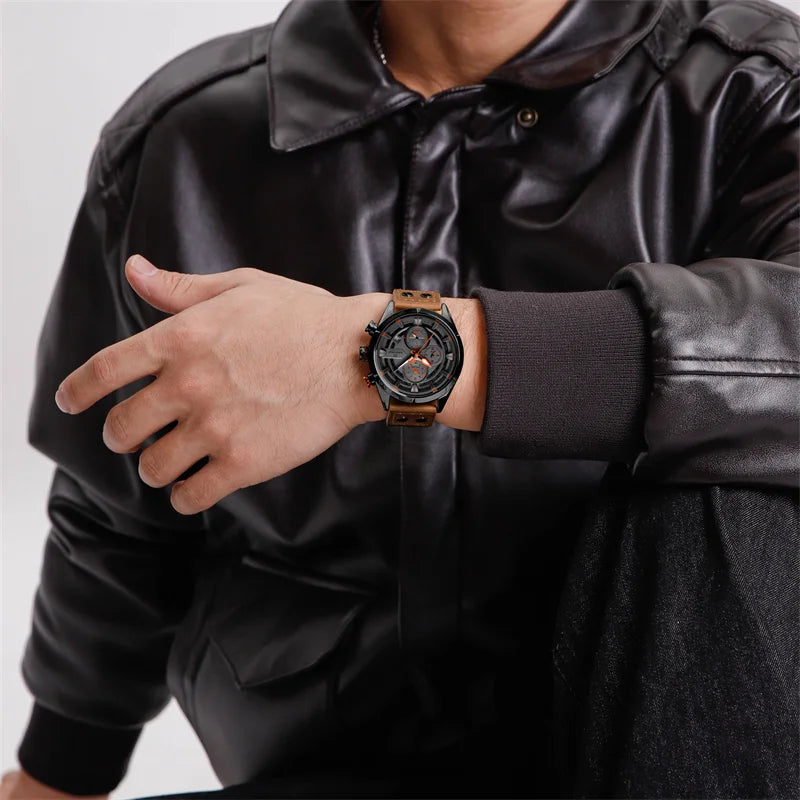 Relógio Casual Masculino NAVIFORCE Moda Luxo Pulseira de Couro Genuíno