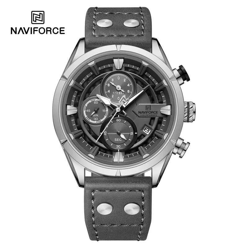 Relógio Casual Masculino NAVIFORCE Moda Luxo Pulseira de Couro Genuíno