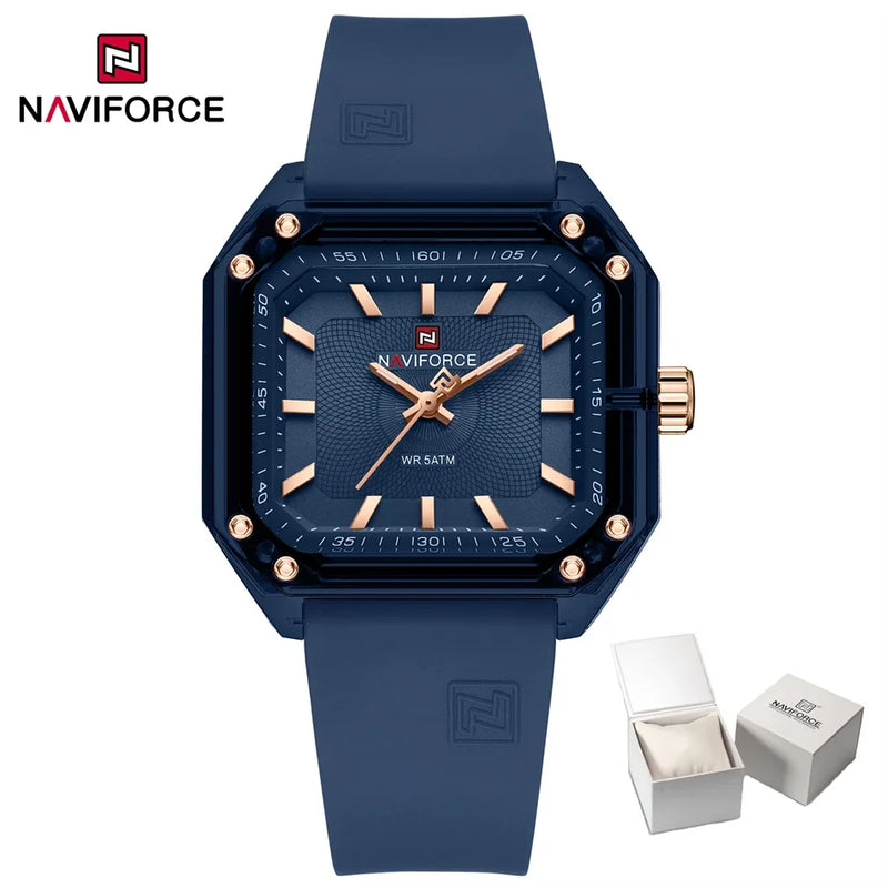 NAVIFORCE Relógio Feminino Quadrado Quartzo Pulseira de Silicone