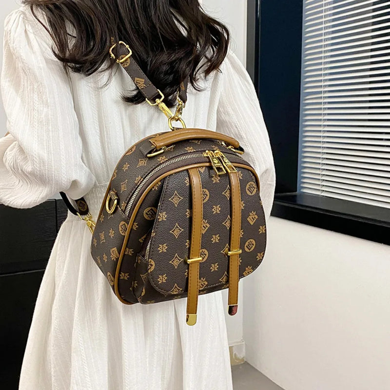 Mochila com estampa vintage feminino com alça ajustável e zíper