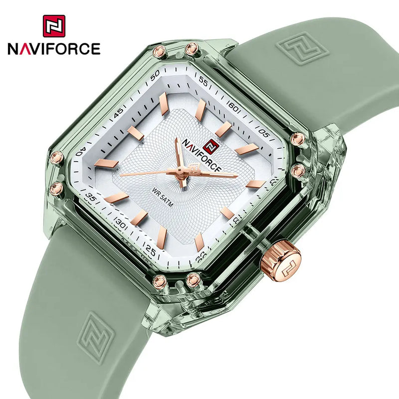 NAVIFORCE Relógio Feminino Quadrado Quartzo Pulseira de Silicone