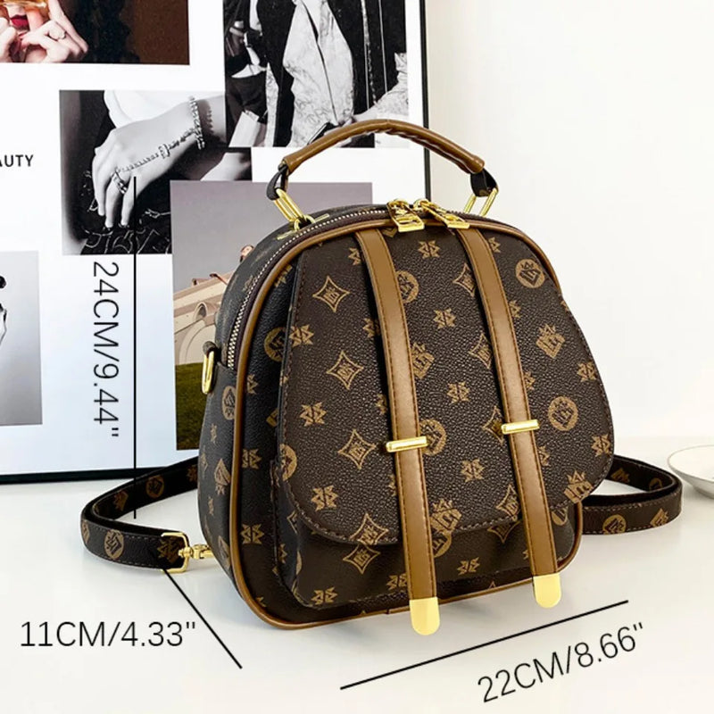 Mochila com estampa vintage feminino com alça ajustável e zíper