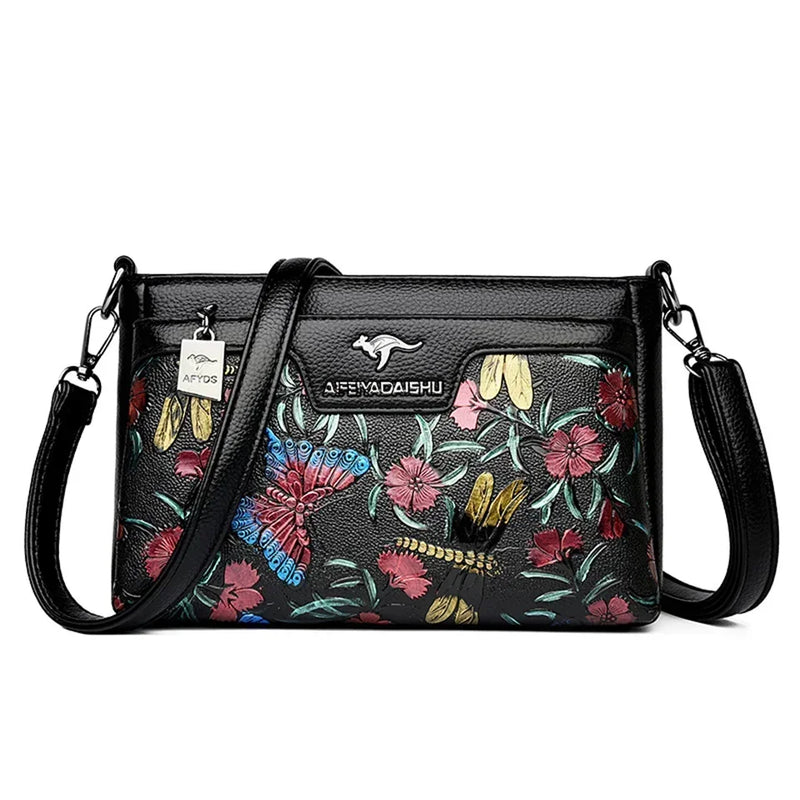 Bolsa de ombro feminino com estampa floral couro de alta qualidade