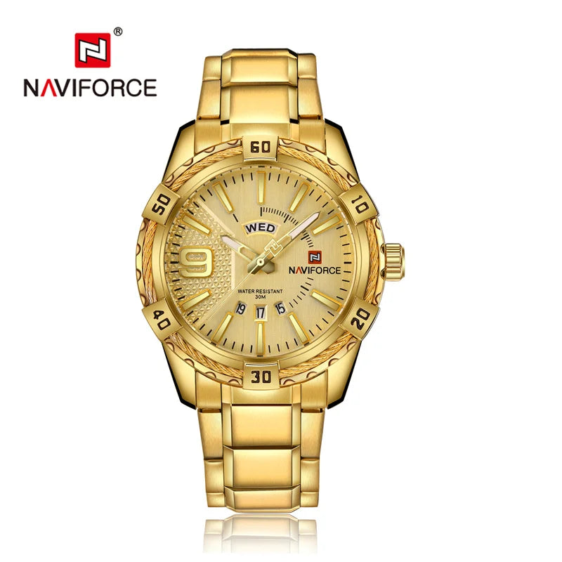 NAVIFORCE relógio masculino de ouro quartzo de aço inoxidável