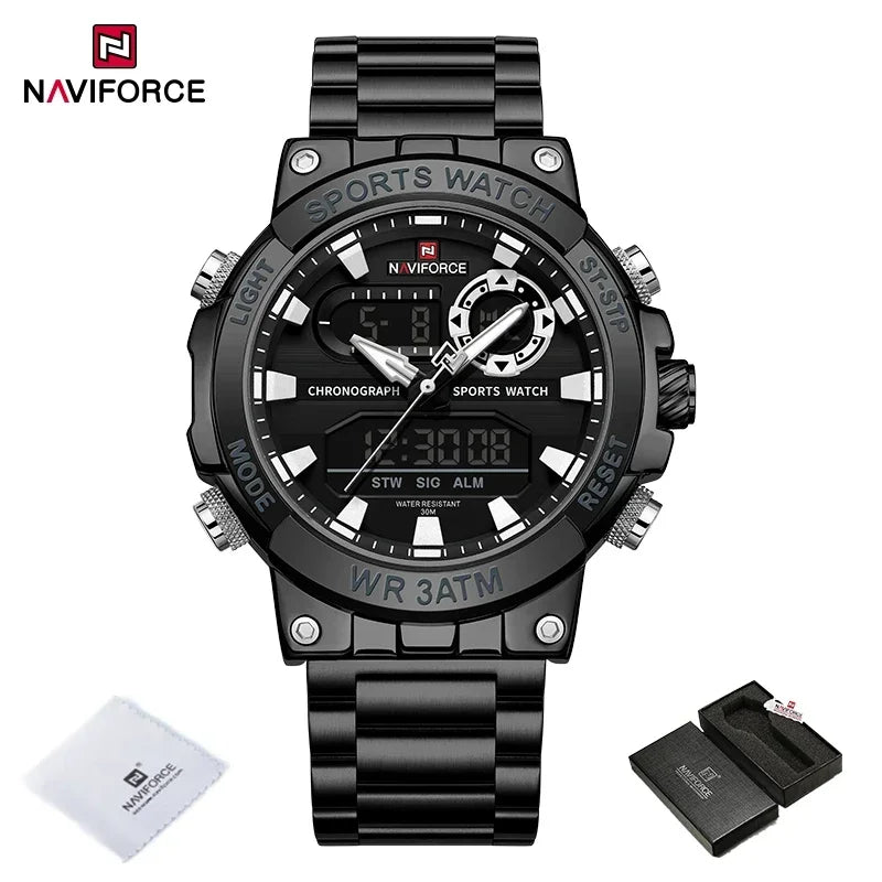 NAVIFORCE Relógio Militar Masculino Esportivo de Quartzo com Display Duplo