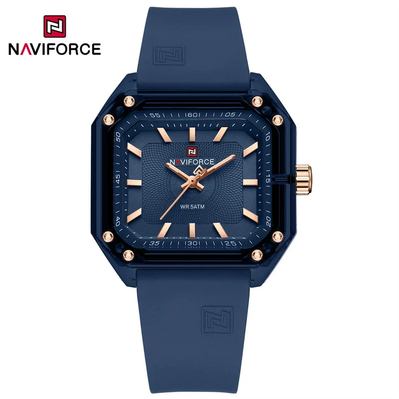 NAVIFORCE Relógio Feminino Quadrado Quartzo Pulseira de Silicone