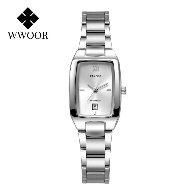 Relógio de pulso feminino WWOOR de luxo pulseria de aço