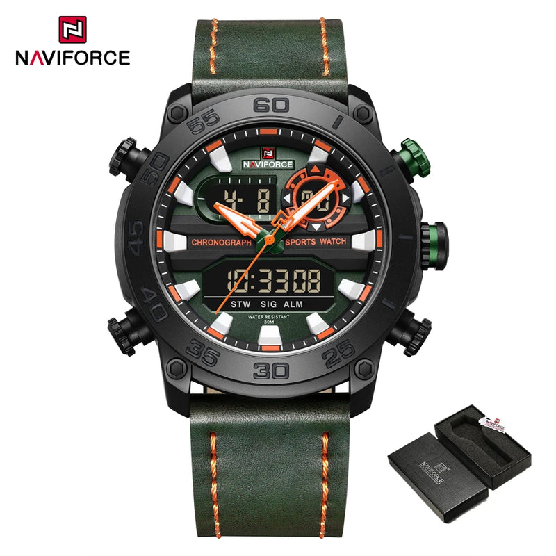 NAVIFORCE Relógio Digital Estilo Militar Esportivo Dual Display Quartzo