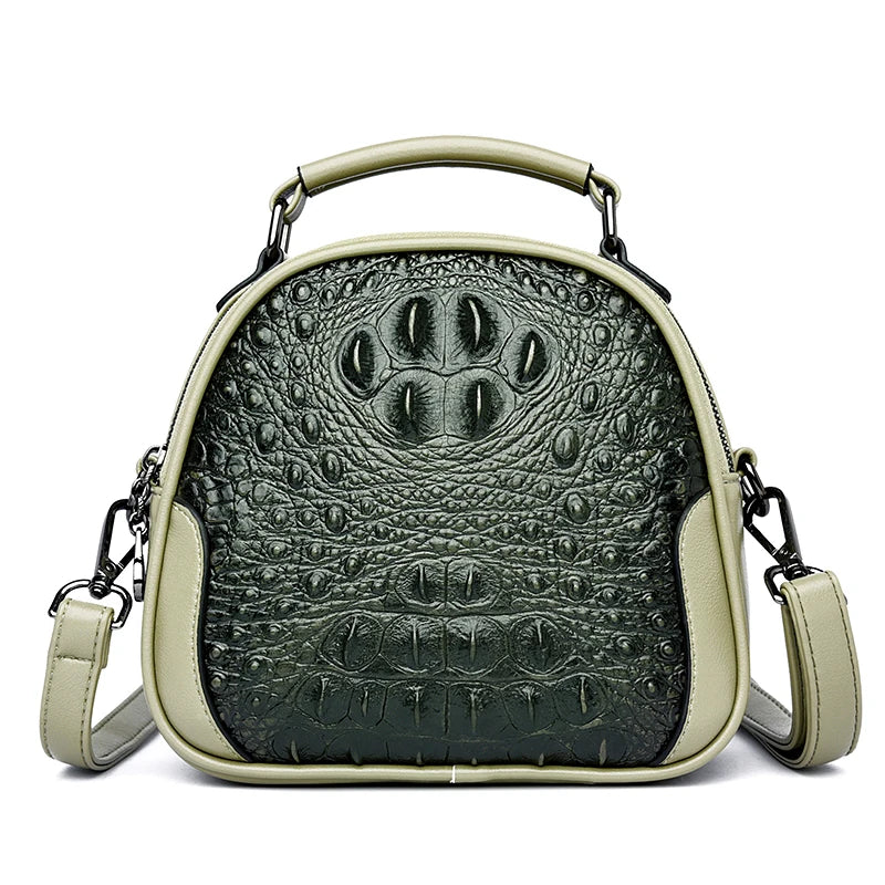 Bolsa de couro vintage com relevo de crocodilo alça de ombro ajustável design exclusivo