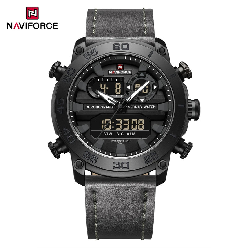 NAVIFORCE Relógio Digital Estilo Militar Esportivo Dual Display Quartzo