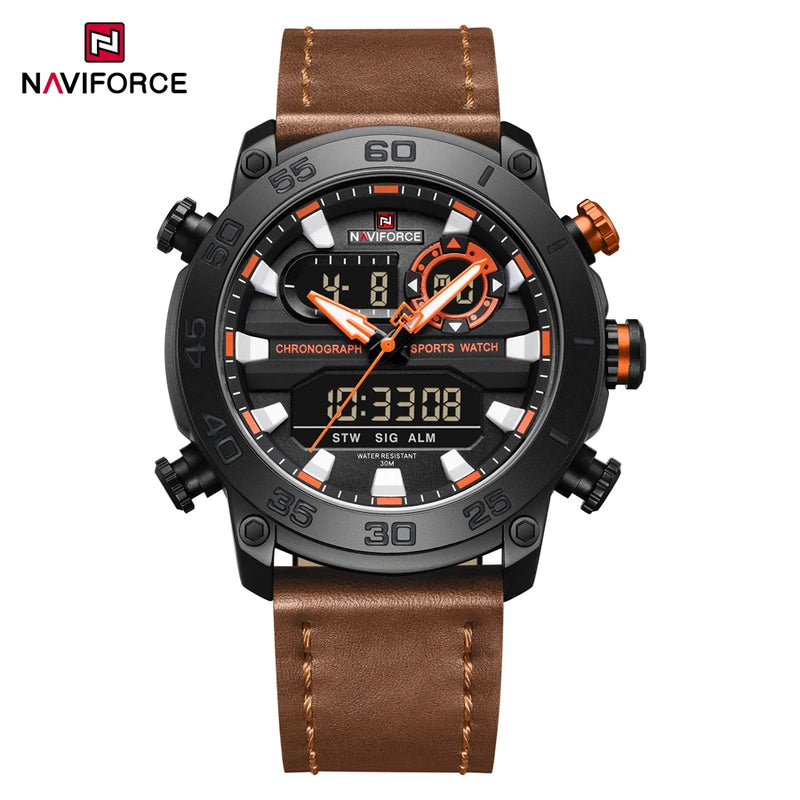 NAVIFORCE Relógio Digital Estilo Militar Esportivo Dual Display Quartzo