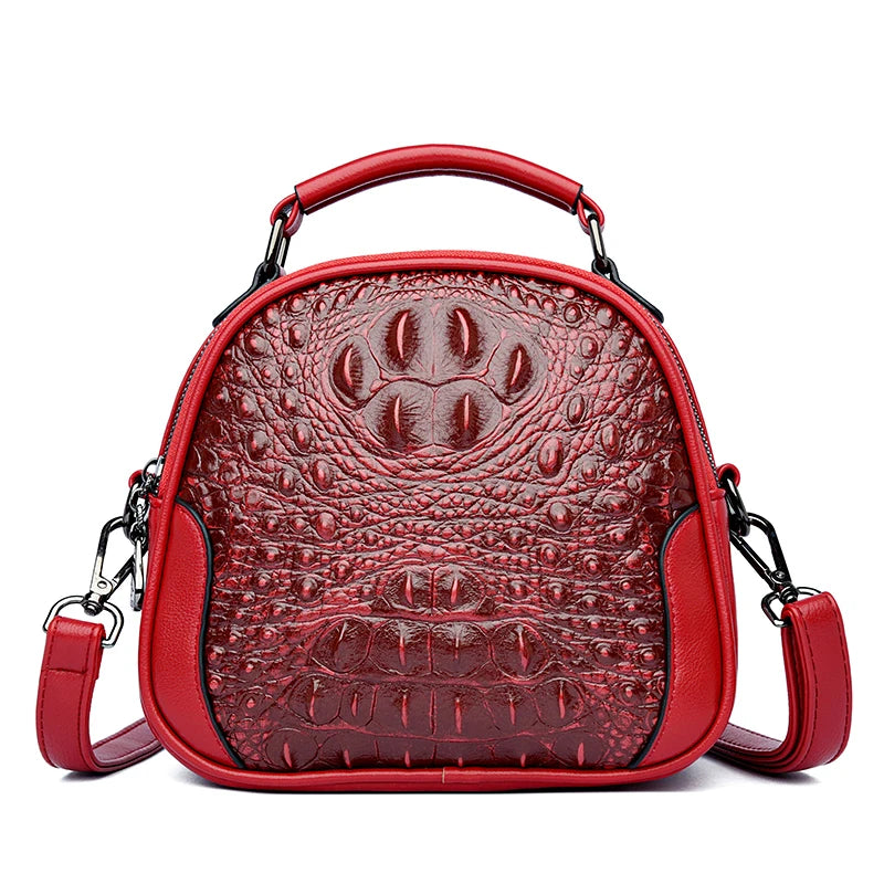 Bolsa de couro vintage com relevo de crocodilo alça de ombro ajustável design exclusivo