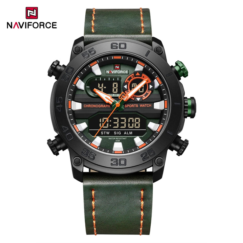 NAVIFORCE Relógio Digital Estilo Militar Esportivo Dual Display Quartzo