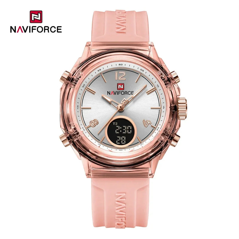 NAVIFORCE Relógio Esportivo Feminino Display de Hora Dupla Digital LED Luz de Fundo