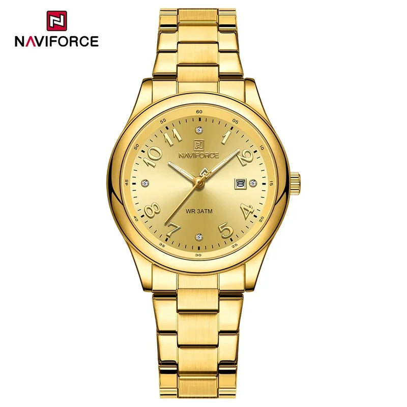 NAVIFORCE Relógio Feminino de Luxo Prata Aço Inoxidável