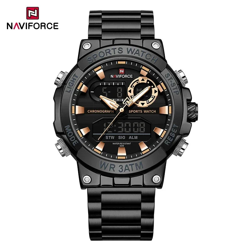 NAVIFORCE Relógio Militar Masculino Esportivo de Quartzo com Display Duplo