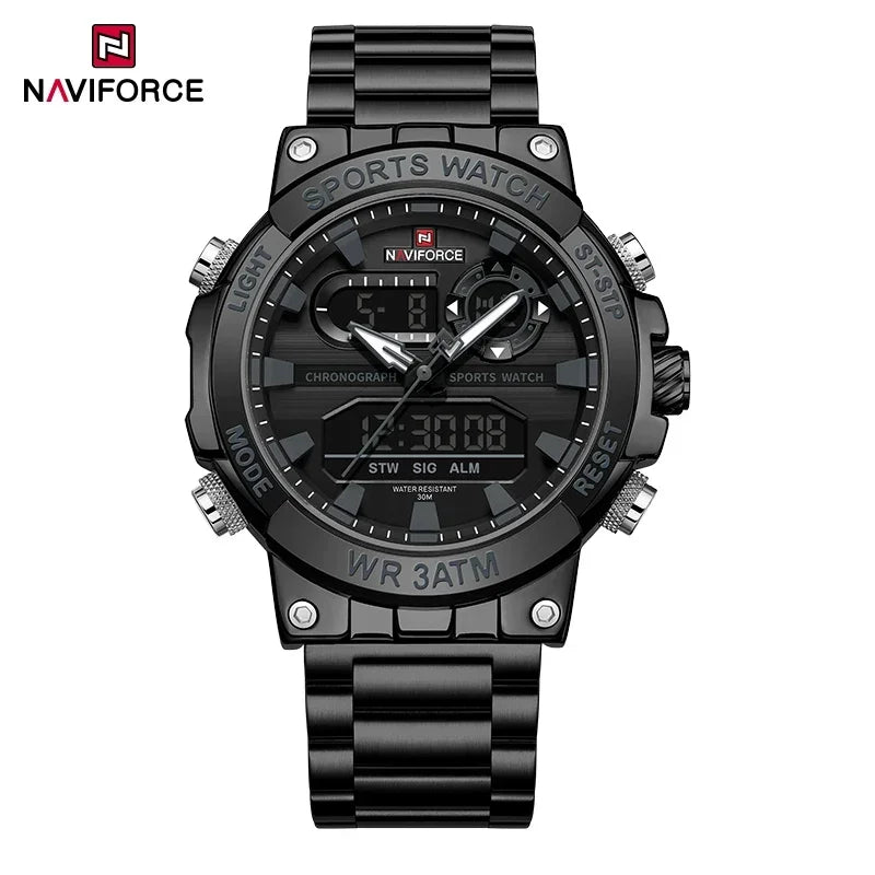 NAVIFORCE Relógio Militar Masculino Esportivo de Quartzo com Display Duplo