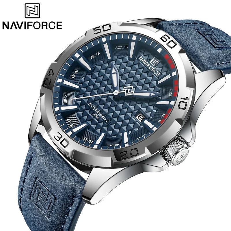 NAVIFORCE Relógio Esportivo Pulseira de Couro Quartzo Data