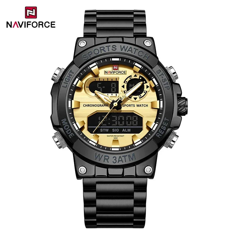 NAVIFORCE Relógio Militar Masculino Esportivo de Quartzo com Display Duplo