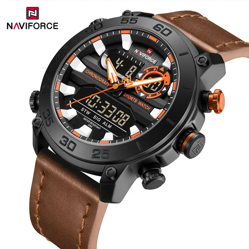 NAVIFORCE Relógio Digital Estilo Militar Esportivo Dual Display Quartzo