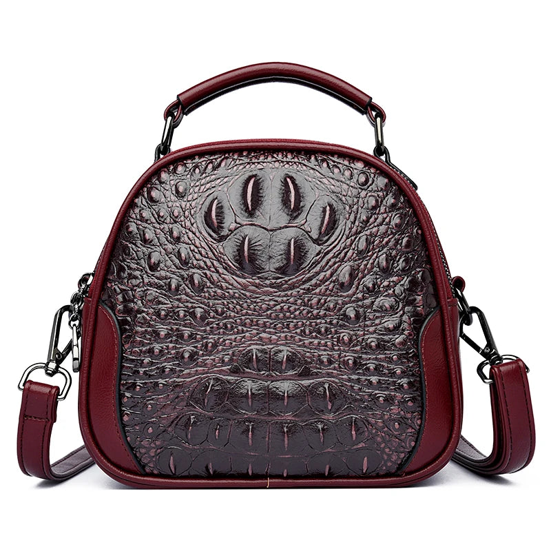 Bolsa de couro vintage com relevo de crocodilo alça de ombro ajustável design exclusivo