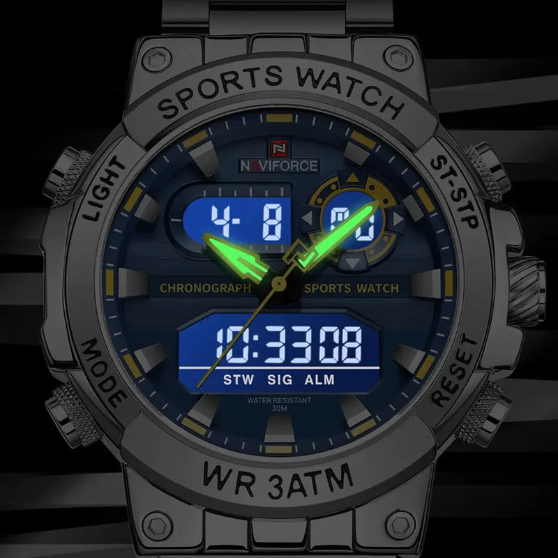 NAVIFORCE Relógio Militar Masculino Esportivo de Quartzo com Display Duplo