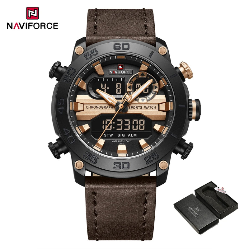 NAVIFORCE Relógio Digital Estilo Militar Esportivo Dual Display Quartzo