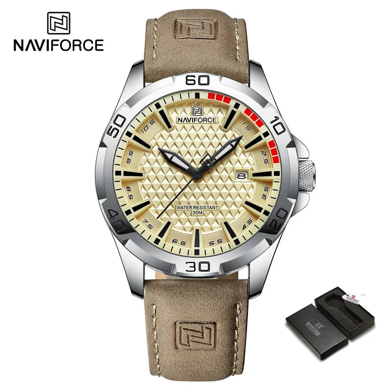 NAVIFORCE Relógio Esportivo Pulseira de Couro Quartzo Data