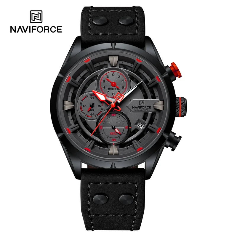 Relógio Casual Masculino NAVIFORCE Moda Luxo Pulseira de Couro Genuíno