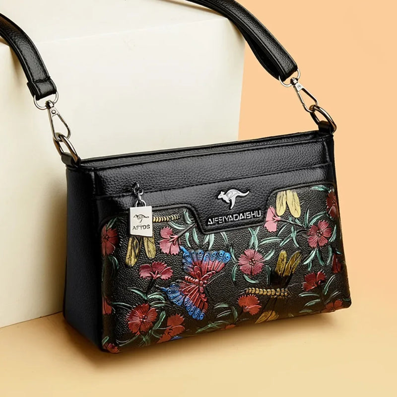 Bolsa de ombro feminino com estampa floral couro de alta qualidade