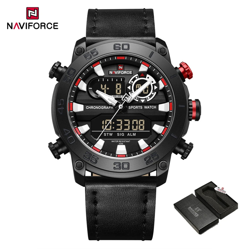 NAVIFORCE Relógio Digital Estilo Militar Esportivo Dual Display Quartzo