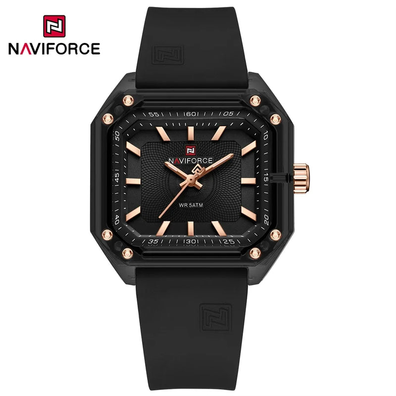 NAVIFORCE Relógio Feminino Quadrado Quartzo Pulseira de Silicone