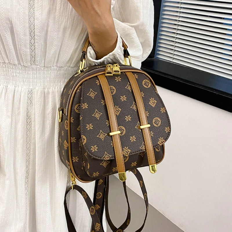 Mochila com estampa vintage feminino com alça ajustável e zíper