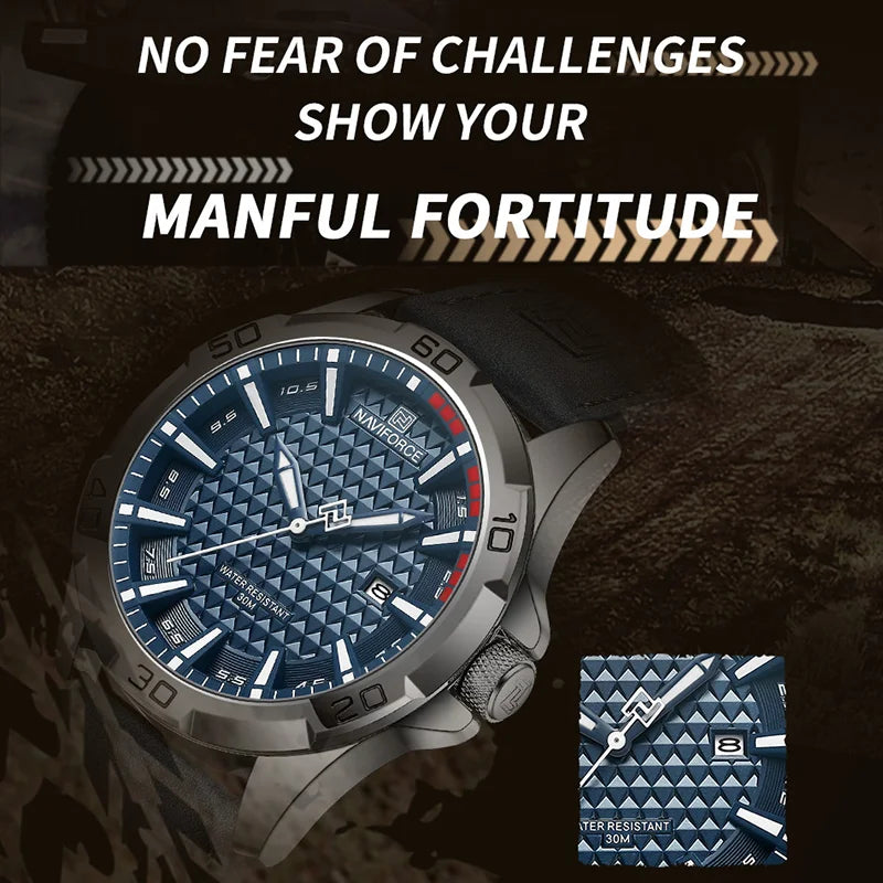 NAVIFORCE Relógio Esportivo Pulseira de Couro Quartzo Data